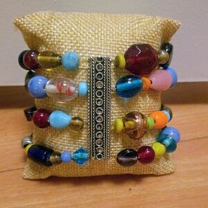 Chico's Colorful Chunky Beaded Bracelet with Silver Accent